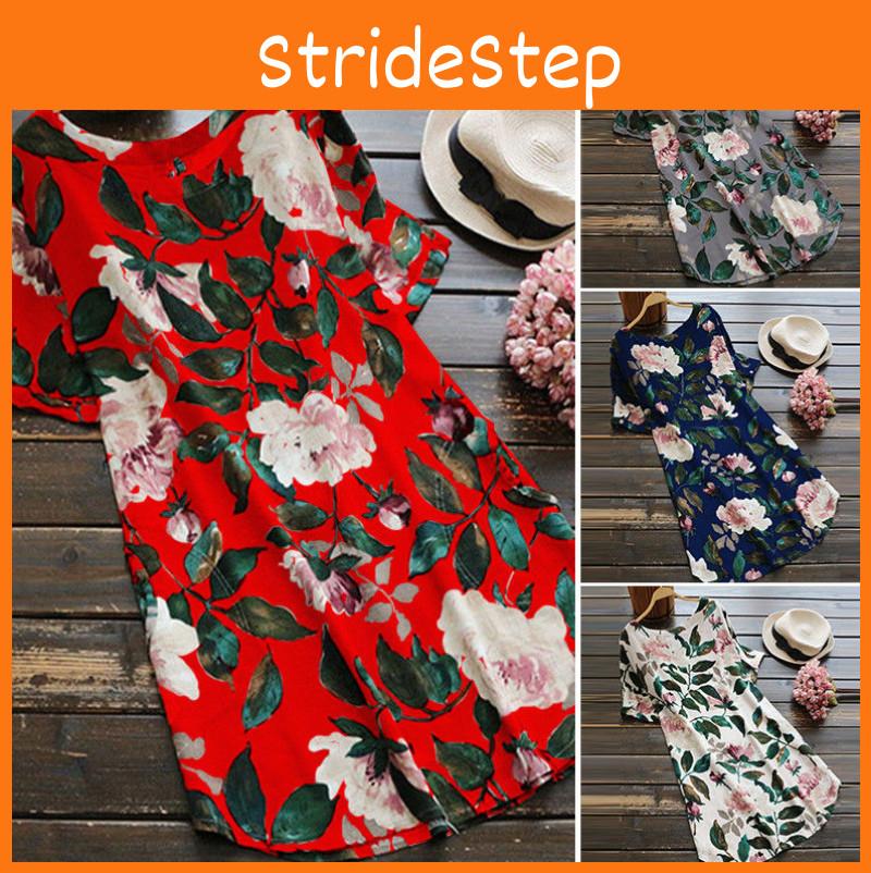 Goodlooking Women Uk Long Sleeve Floral Printed Tunic Tops T Shirt Mini Dress