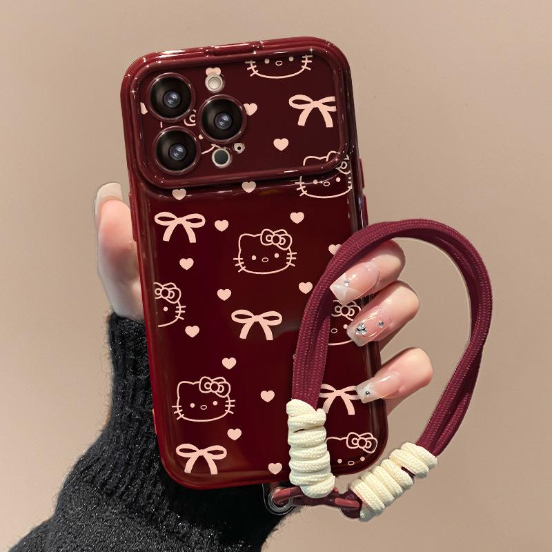 Bow Hello Kitty Lanyard Suitable for Apple 13PRO Large Windows Mobile Phone Case 14 Silicone Anti-drop 12 Cute 7/8