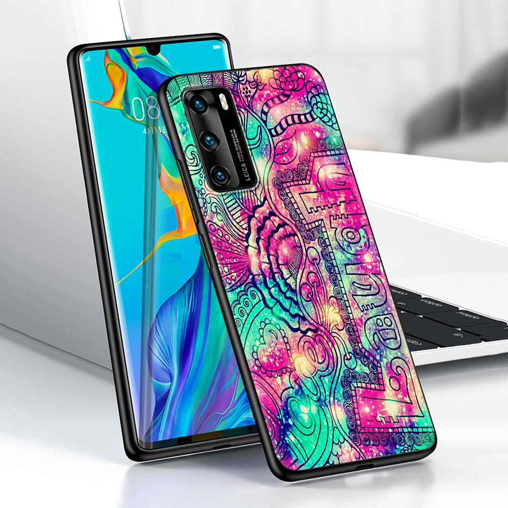Mandala Sunflower Hülle für Huawei P30 P Smart Z P40 Lite E P20 Y7 Y9 2019 Honor 8X Play 9A 50 20 9X Pro Schwarze weiche Telefonabdeckung