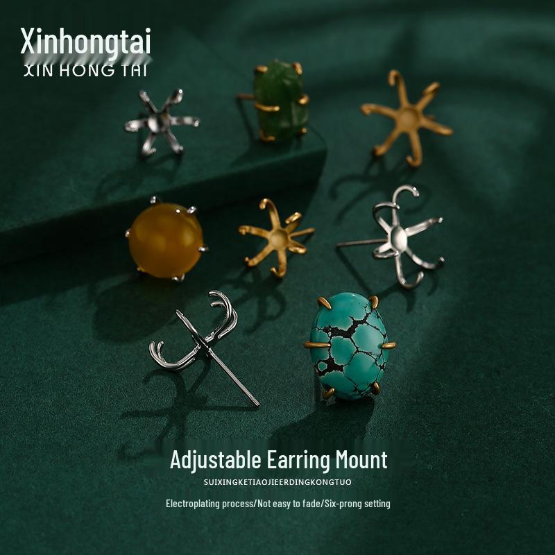 

18K Gold Irregular Claw-Style Earring Mount for DIY Jade or Pearl Studs