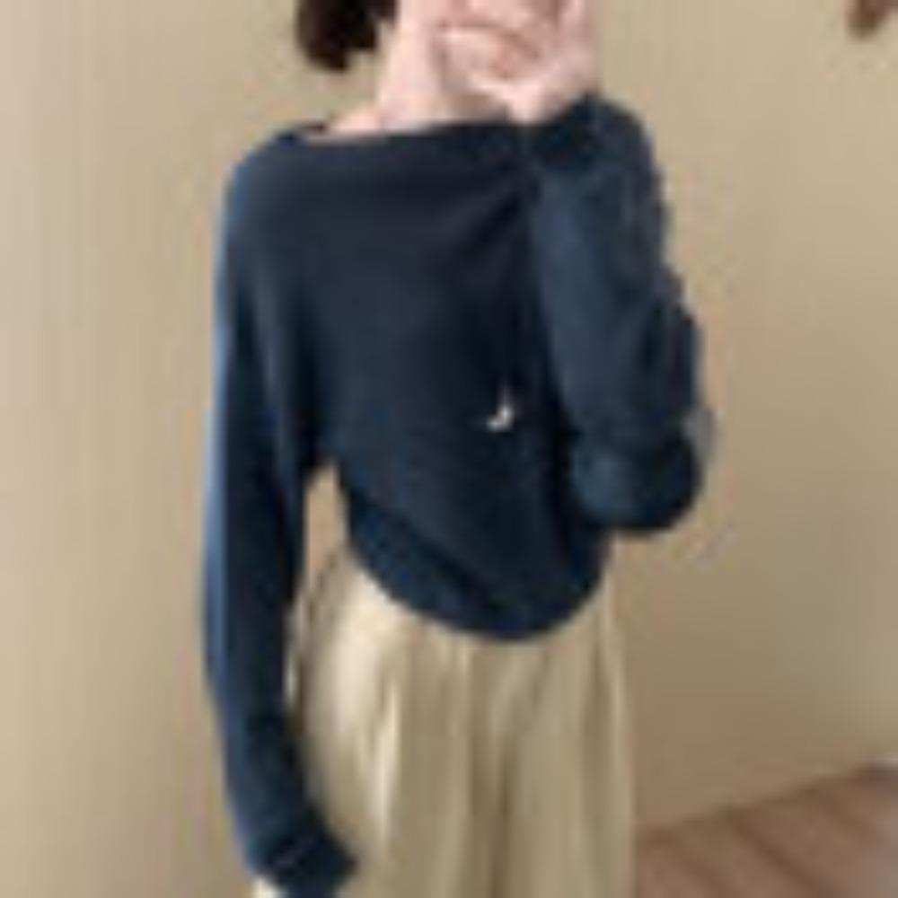 

Новый осенний модный и универсальный трикотажный свитер с длинными рукавами и открытым плечом для женщин, свободный и облегающий свитер-топ One size темно-серого