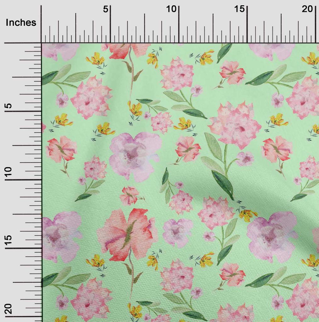 oneOone Cotton Flex Cream Fabric Flower & Leaves Watercolor Diy Clothing Quilting Fabric Print Fabric By Yard 40 Inch