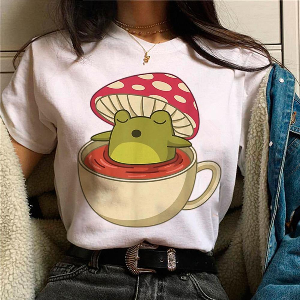 Mushroom t shirt women streetwear comic funny Tee female Y2K tops Japanese comics graphic clothing Retro round neck print TShirt
