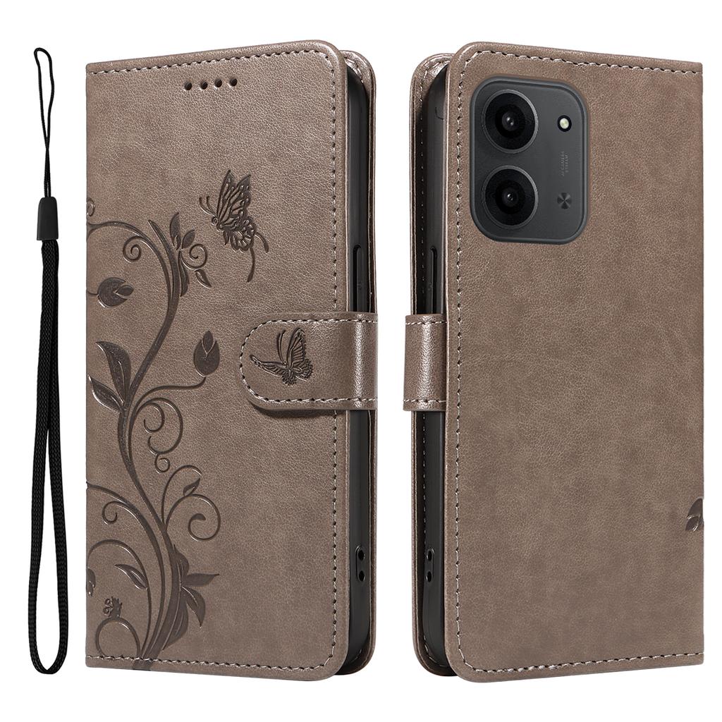 Pro Xiaomi Redmi 15C 5G (EU) (173 mm)/15C 4G (EU) (173 mm) Pouzdra z PU kůže s květinovým vzorem, peněženka, stojánek, kryt na telefon s poutkem