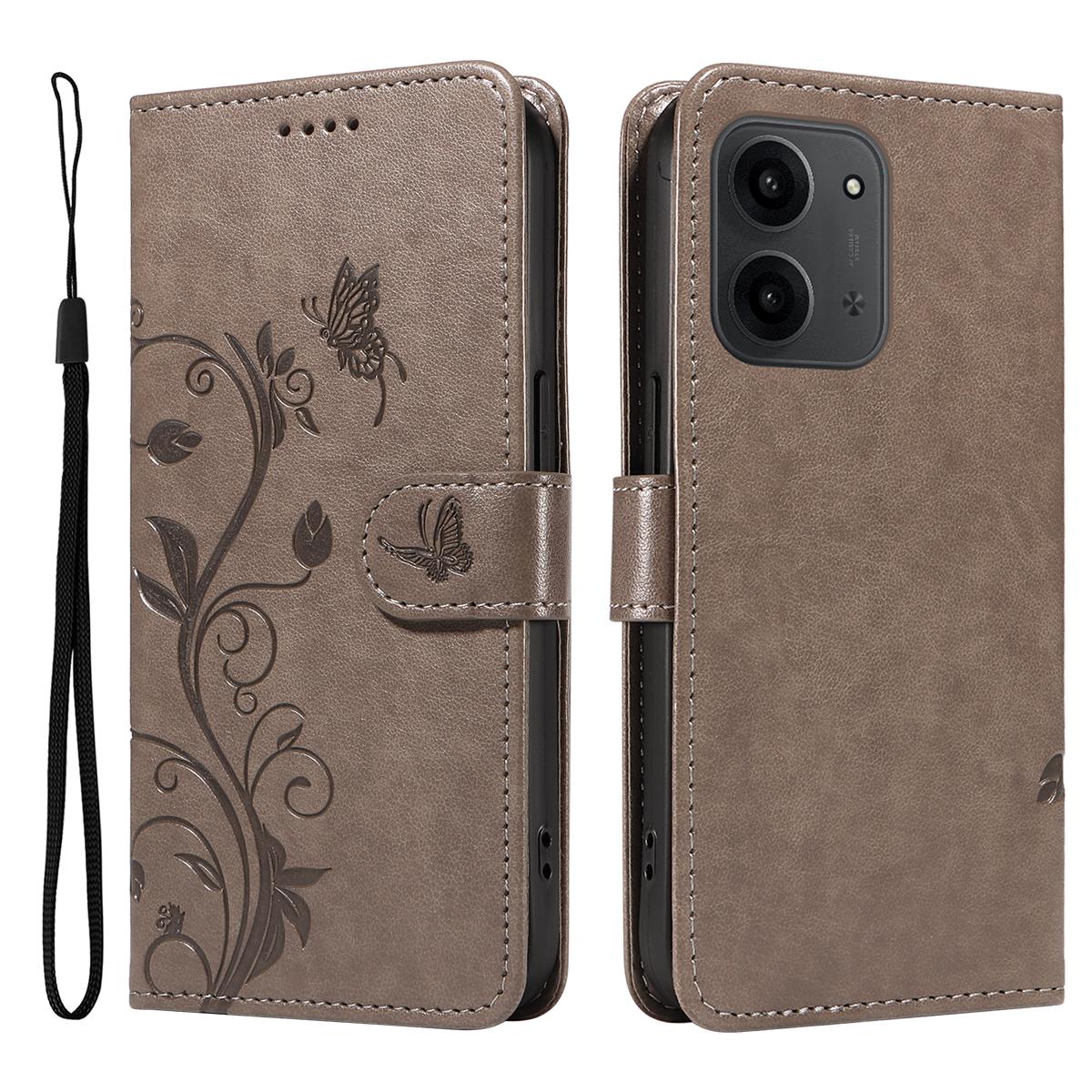 

Для Xiaomi Redmi 15C 4G (173мм) Чехлы из искусственной кожи с цветочным узором, кошелек-подставка, чехол для телефона с ремешком Grey