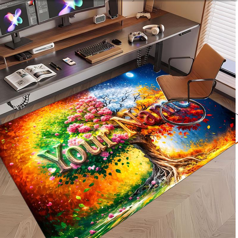 Tree of Life Theme Soft Crystal Velvet Rug Custom Name & Text Print Non Slip Floor Rug for Bedroom Living Room
