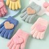 2Pairs Cute Children's Warm Gloves Heart Shaped Breathable Baby Knitted Mittens Keep Warm Windproof Solid Plush Gloves Winter