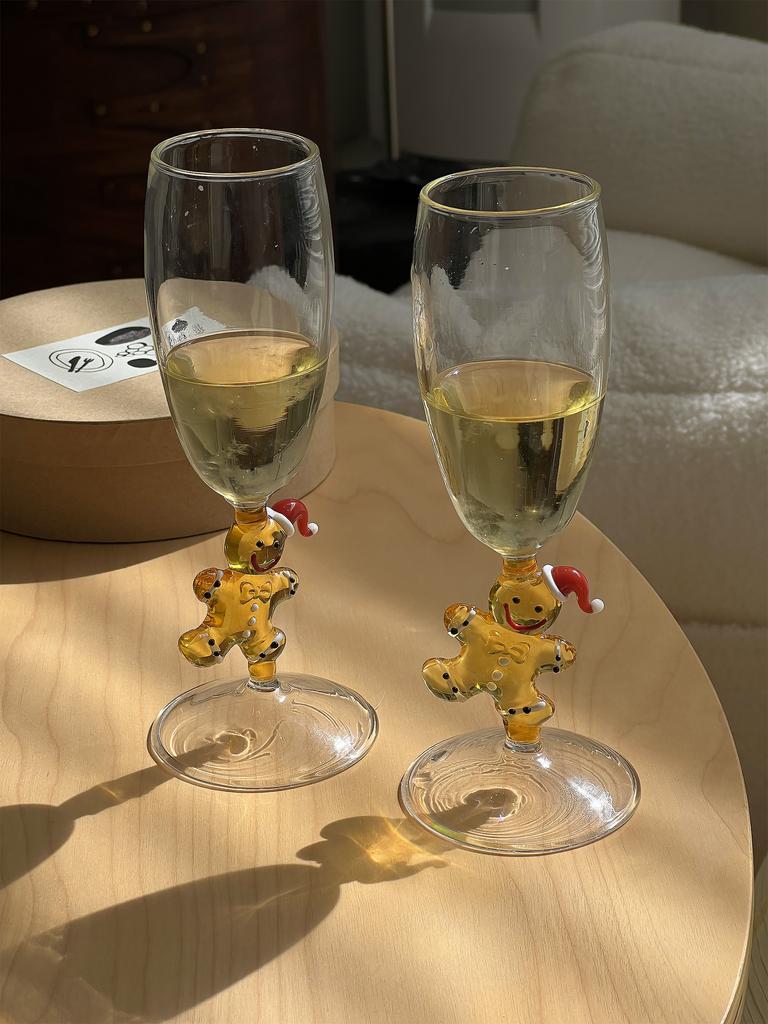 Christmas New Cute Gingerbread Man Wine Glass Ins Gift High footed Champagne Glass Festive Atmosphere