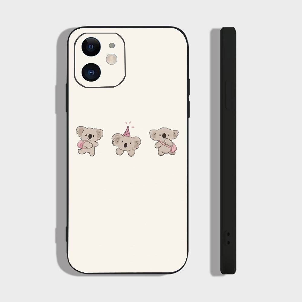K-Koala Creative Cartoon Animation Phone Case For IPhone 17 Air 16 15 14 13 Pro Max 11 12 Black Silicone Cover