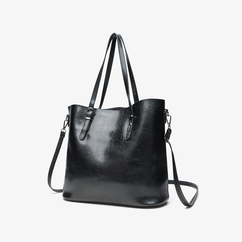 Retro Oil Wax Leather Handbag, Patent Leather Glossy Tote Bag, Trendy Women's Bag, Temperament Shoulder Bag