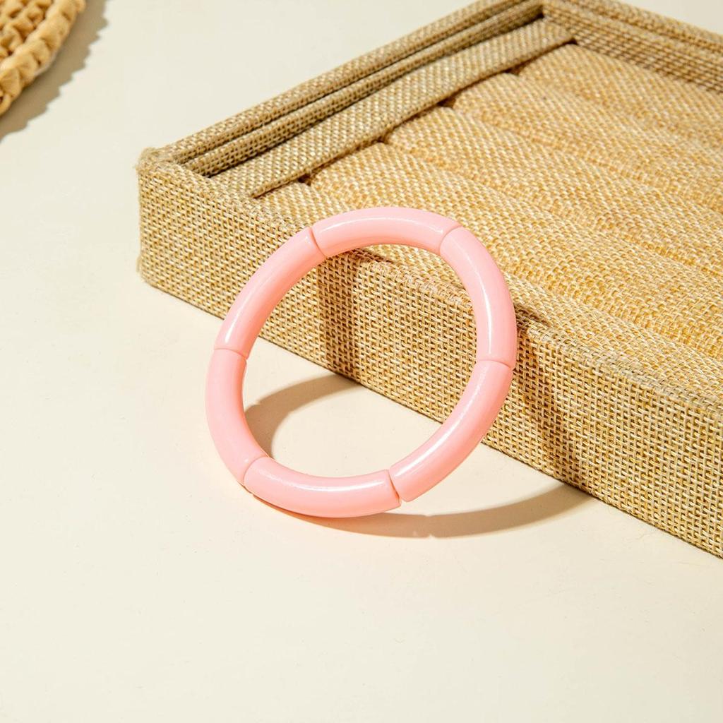 Cross Border Fashion and Cute Dopamine Style Round Tube Acrylic Bracelet for Women Jewelry Seaside Tourism Macaron Color Bracelet Matching