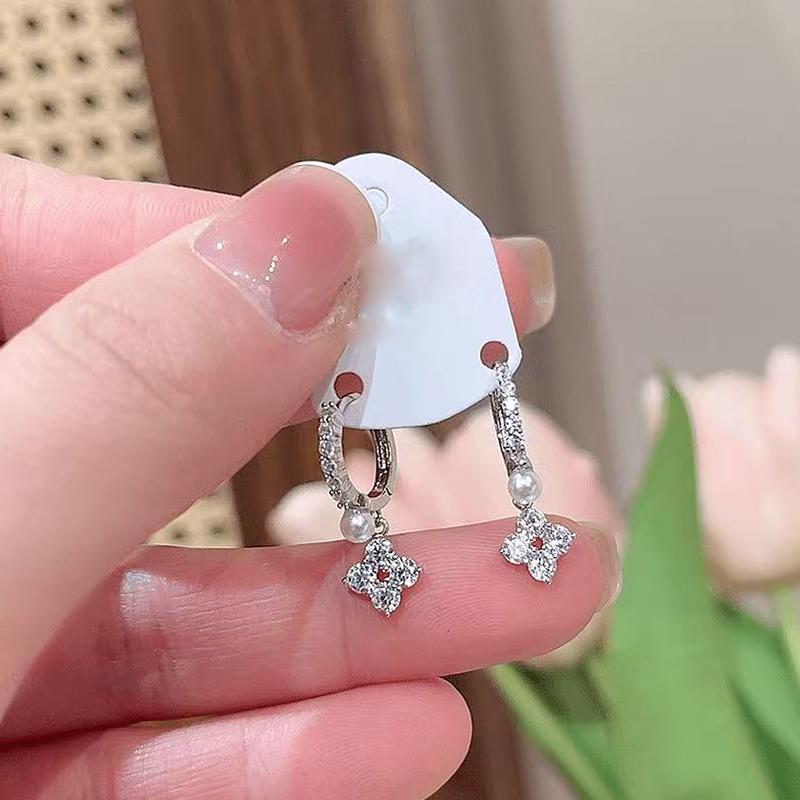 

ANENJERY Четырехлистный цветок кулон жемчужные серьги для женщин нежный роскошный дизайн свадебные украшения подарки оптом серебряный