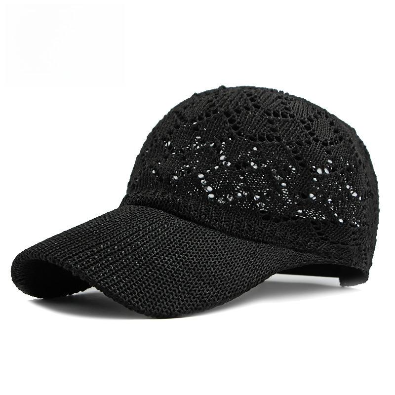 Women's Hollow Out Crochet Knit Baseball Cap Breathable Straw Woven Sun Protection Summer Beach Hat Casual Adjustable Duckbill Cap