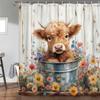 JAWO Cow Shower Curtain, Farmhouse Rustic Floral Funny Highland Cow Shower Curtains for Bathroom, Western Cute Calf Country Farm Animal Bathroom