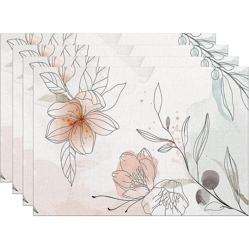 Spring & Summer Floral Linen Placemats – Heat-Resistant Fabric Table Mats for Home & Restaurant