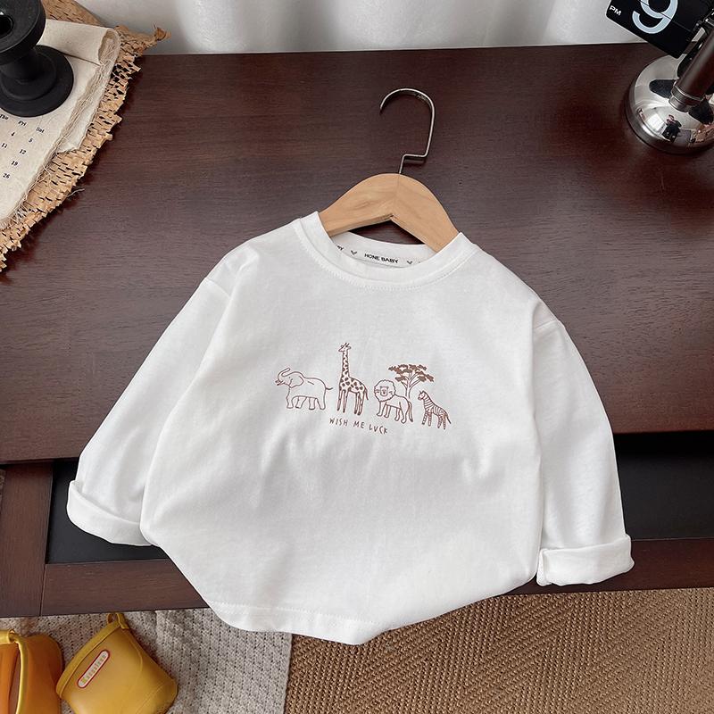 Boys' Suit 0-5 Years old children's Casual Long sleeved shirt Jacket Round neck White cartoon Top Denim pants Three piece set Boys' baby Clothes