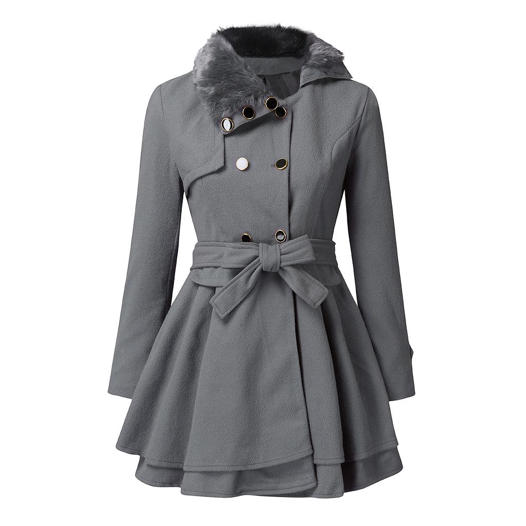 

European Women s Slim Wool Trench Coat - Long, Single-Breasted with Belt, Autumn/Winter Collection XL сірий колір