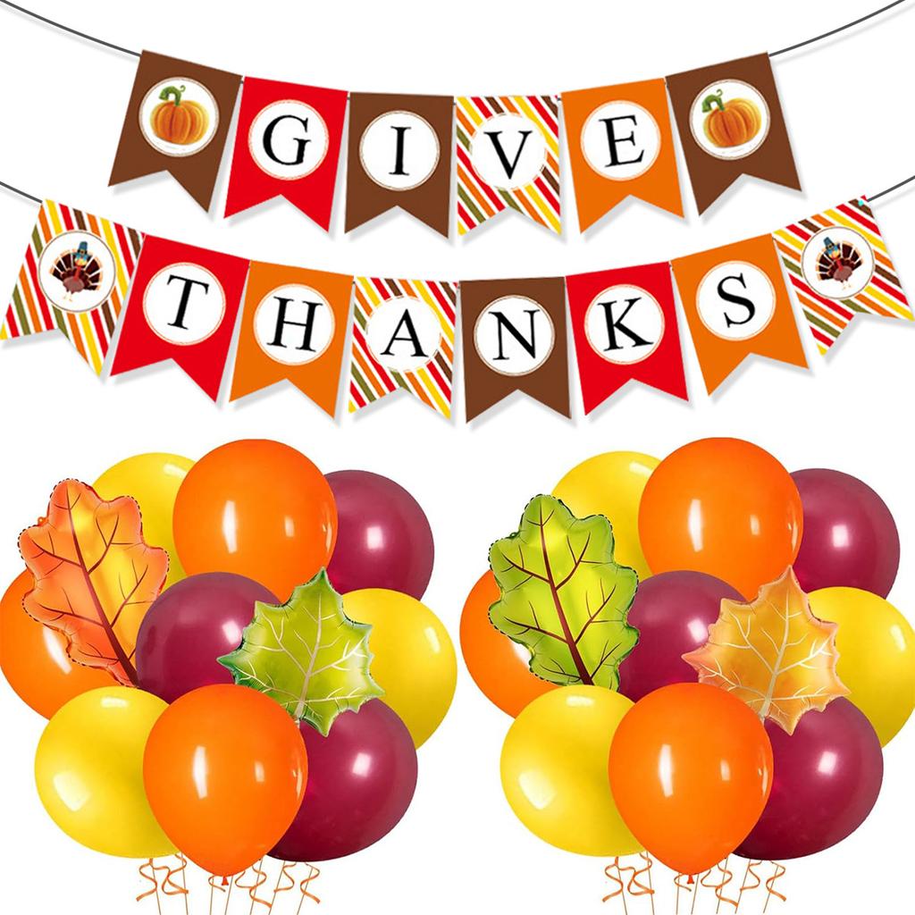 Thanksgiving Party Decoration Harvest Festival Turkey Party Maple Leaf Pumpkin Flag Balloon Set
