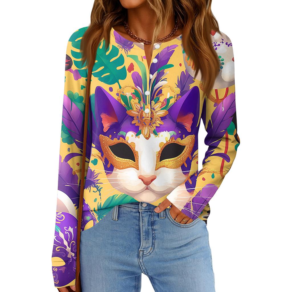 Women's Fashionable Loose Long Sleeved Carnival Printed Casual Top
