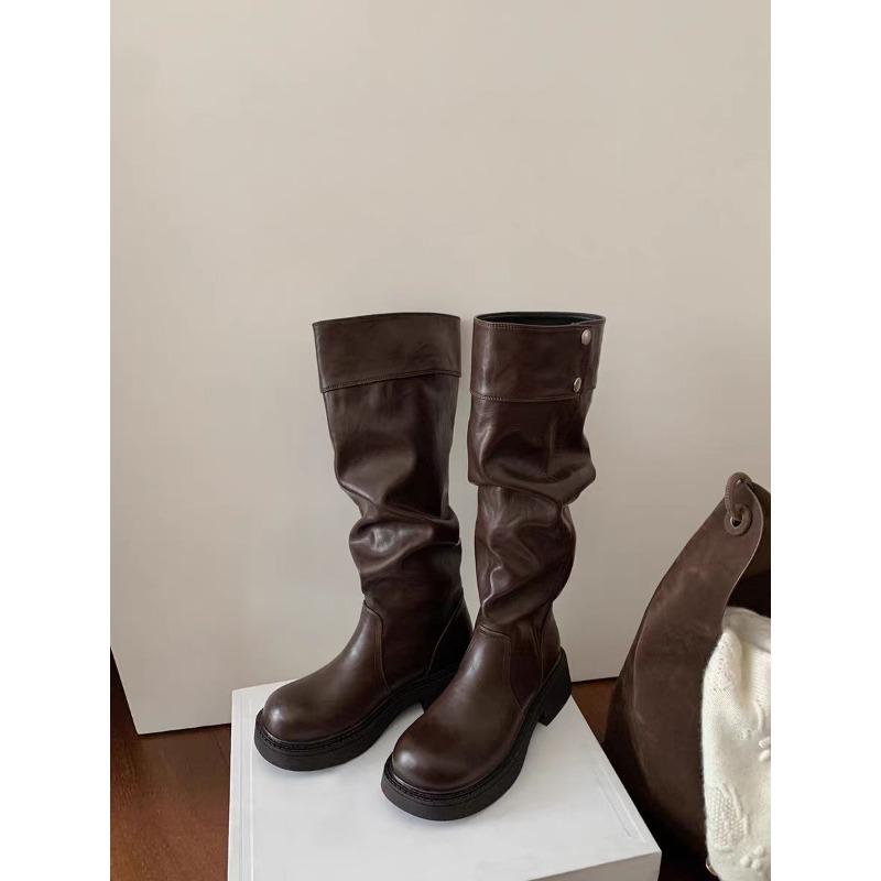 

Pleated stacking boots two wear foldable boots thick heel thick sole high knight boots 40