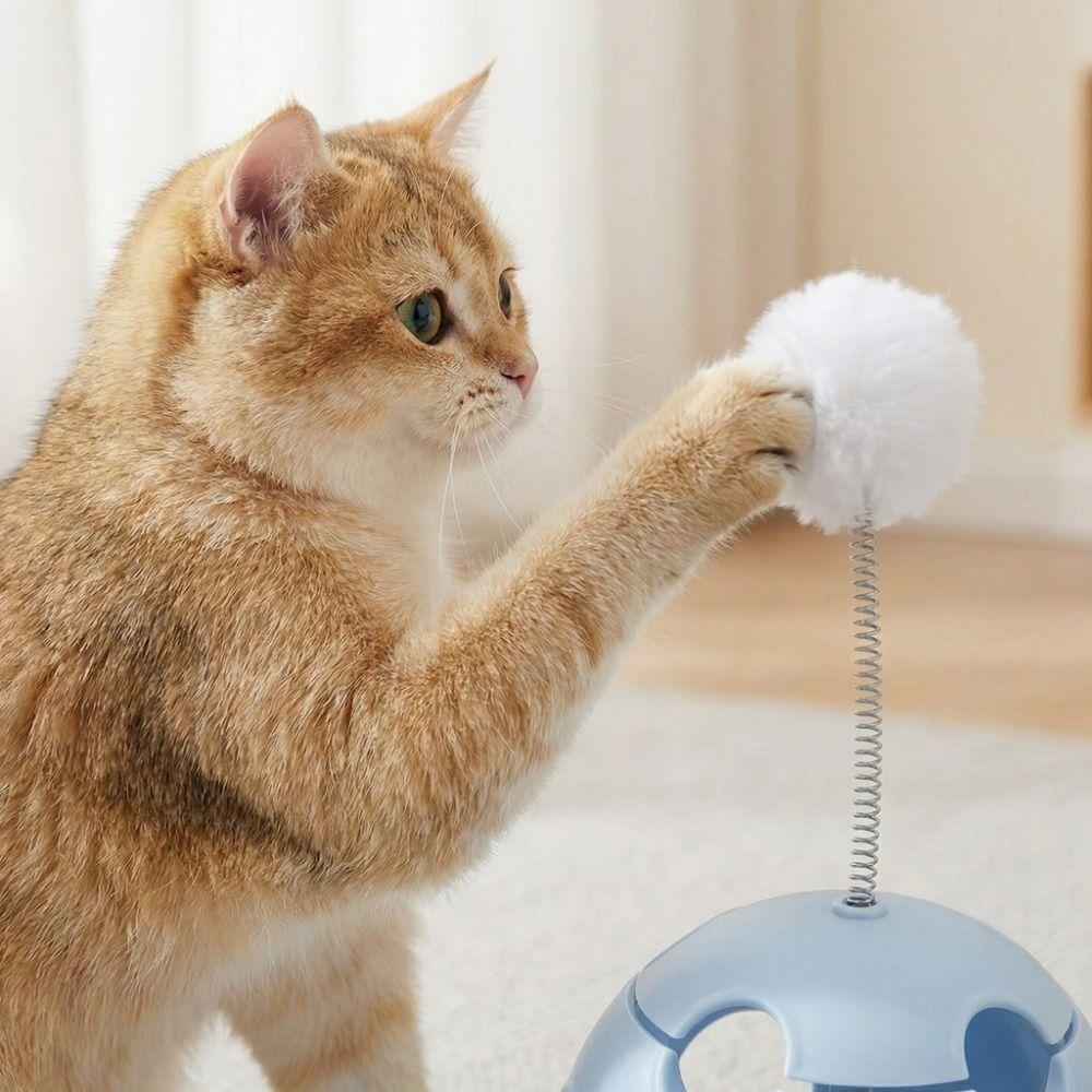 Spring Cat Teasing Ball Automatic Rotation Plush Ball Rotating Tumbler with Bells with Feather Cat Interactive Toy