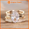 Xiaomi Huitan Women 3Pcs/Set Ring Gold Color Luxury Inlaid Shining Cubic Zirconia Wedding Engagement Gentle Accessories Lady Jewelry