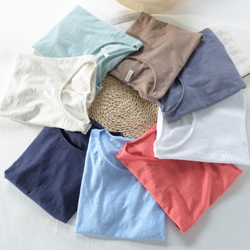 Summer Cotton Men's Casual O Neck Short Sleeve T-shirt Thin Breathable Comfortable Solid Color Male T-shirt