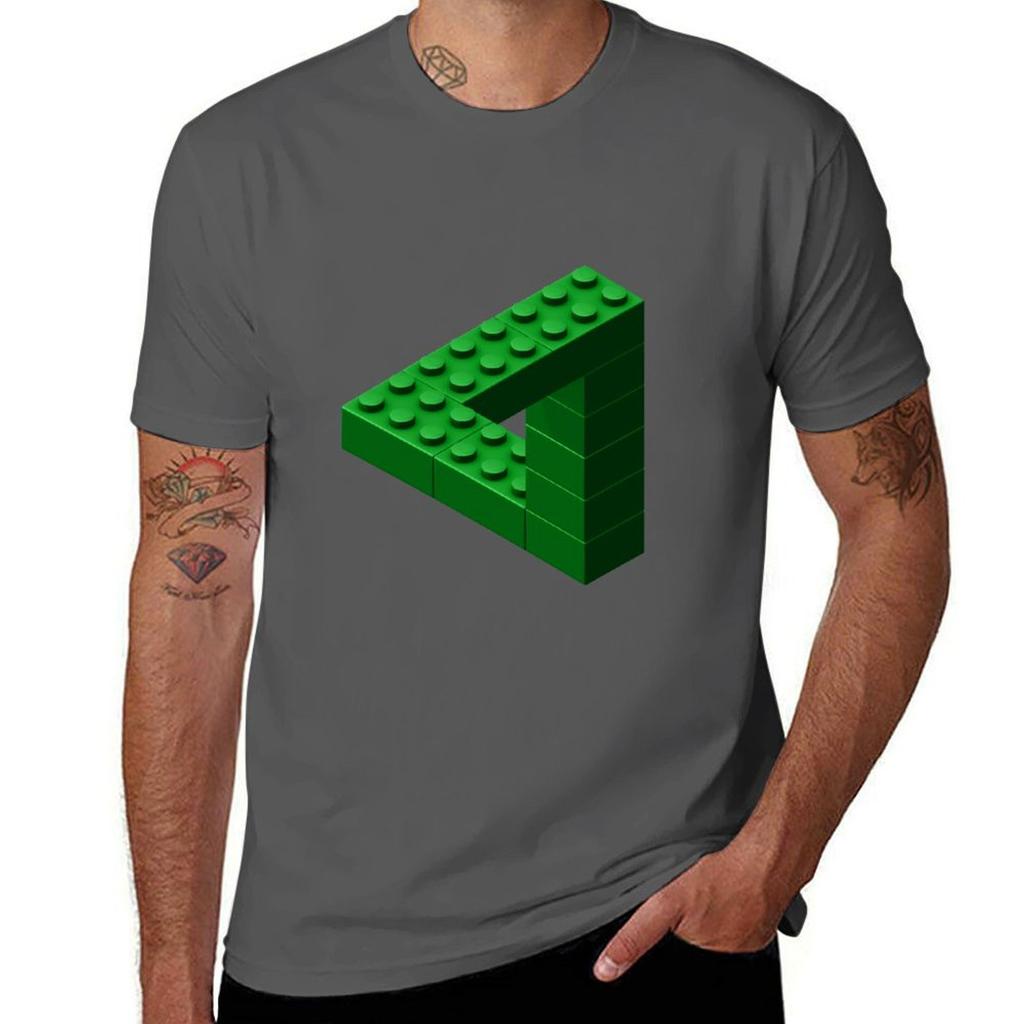 Escher Toy Bricks Green Tshirt Casual All Match Short Sleeve Tshirt