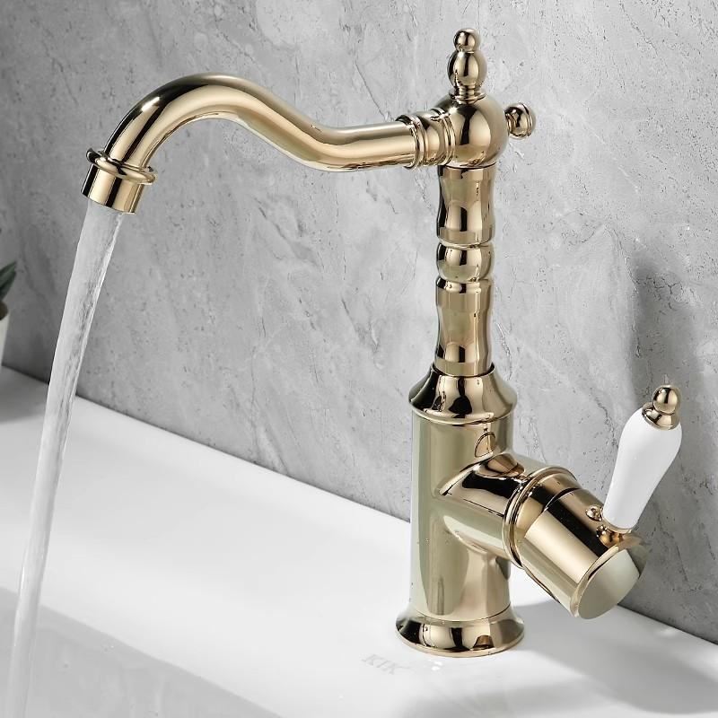 Antik brons handfat kran Guld badrumskran Däckmonterad Svart kökskran diskbänk kran Varm Kall Krom handfat Kran Mässing