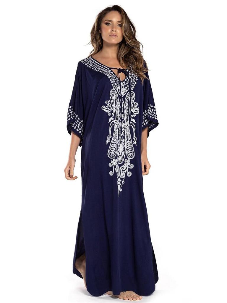 Rayon Embroidery Beach Cover-Up: Loose Long Robe for Seaside Holidays, Available In 6 Colors