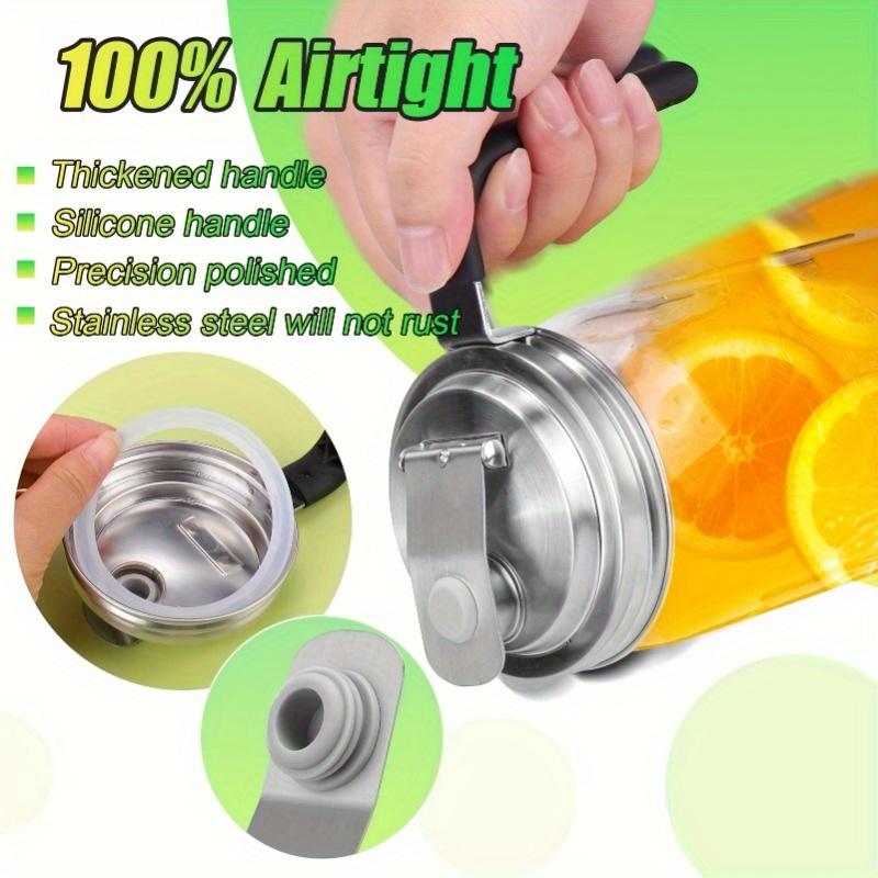 2pcs 304 Stainless Steel Mason Jar Lids with Handle - 86mm Spill-Proof Flip-Top Spout, Rust-Resistant, Leak-Proof Design for Kitchen, Camping, Travel