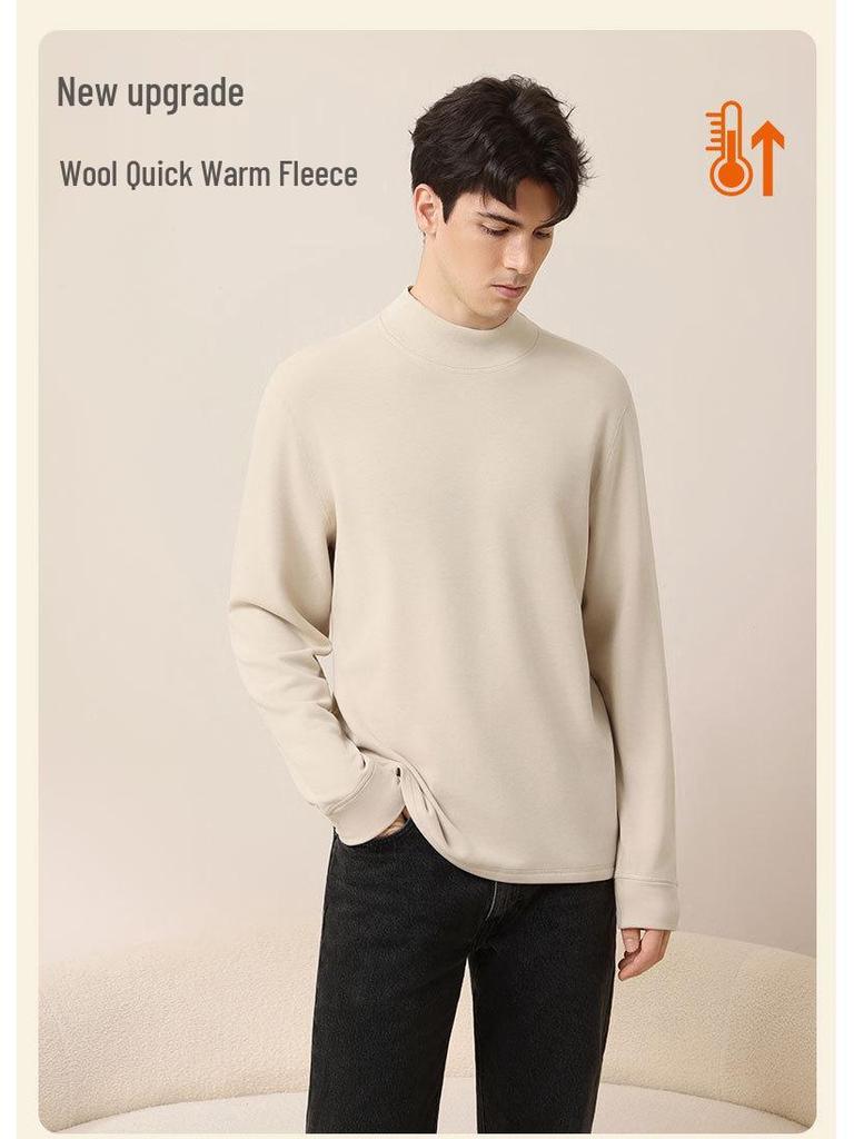 Men's Plus Size Wool Blend Warm Base Layer Top for Autumn and Winter