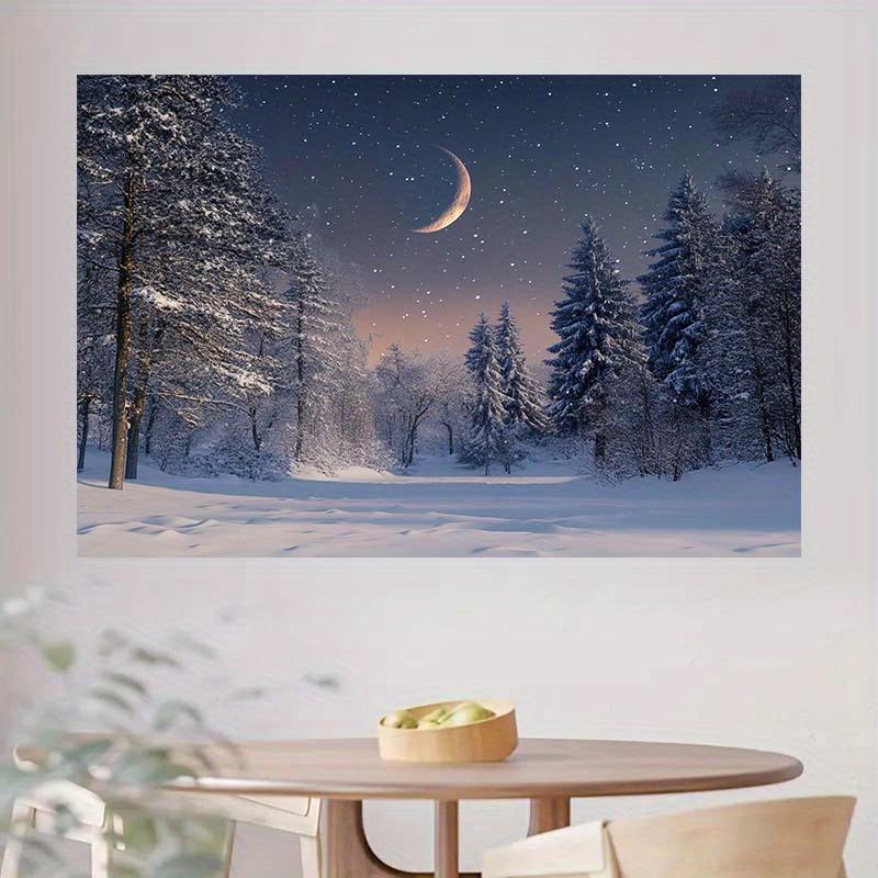 2D Plane 1 Piece of Winter Night Moonlight Snow Forest Background Fabric Suitable for Parties and Birthdays
