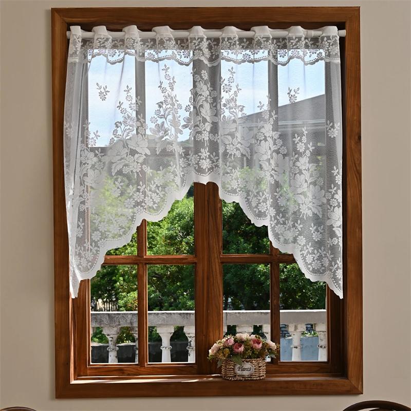Französischer Romantischer Bestickter Kurzer Vorhang Halbvorhang für Wohnzimmer Schlafzimmer Tür Fenster Dekorativer Transparenter Vorhang 100cm Breit