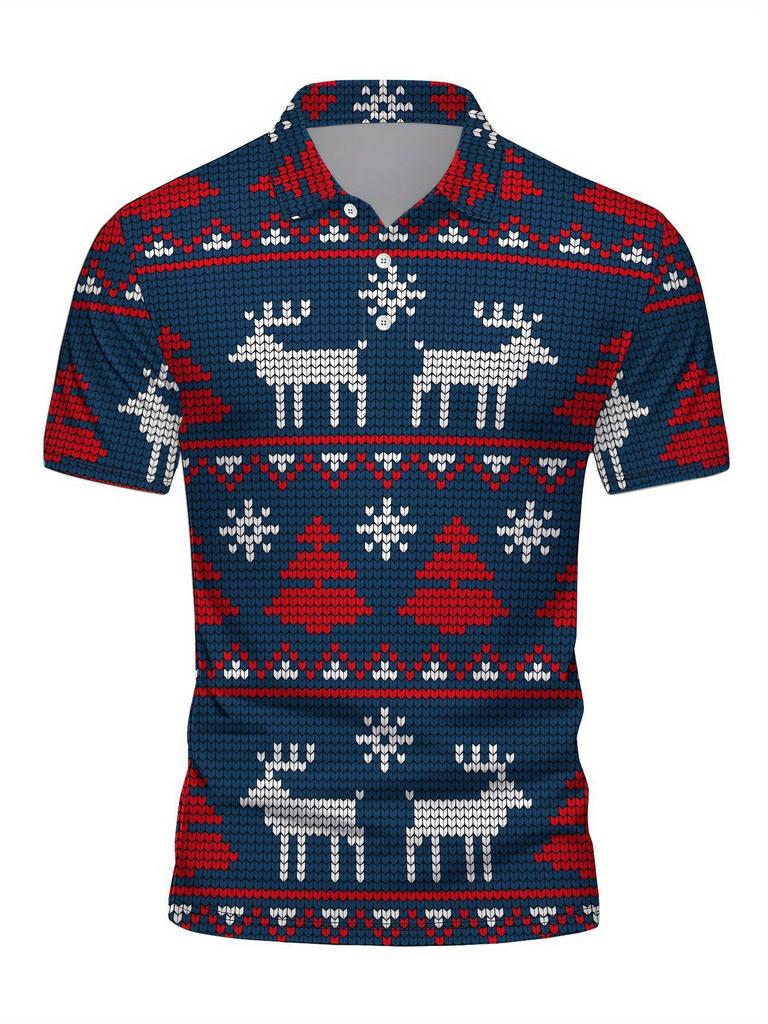 Christmas Print - Men'S Short-Sleeve Polo Shirt - Stylish And Easy Short-Sleeve, Buttoned, Casual Collar Polo Shirt, Fashionable And Versatile,