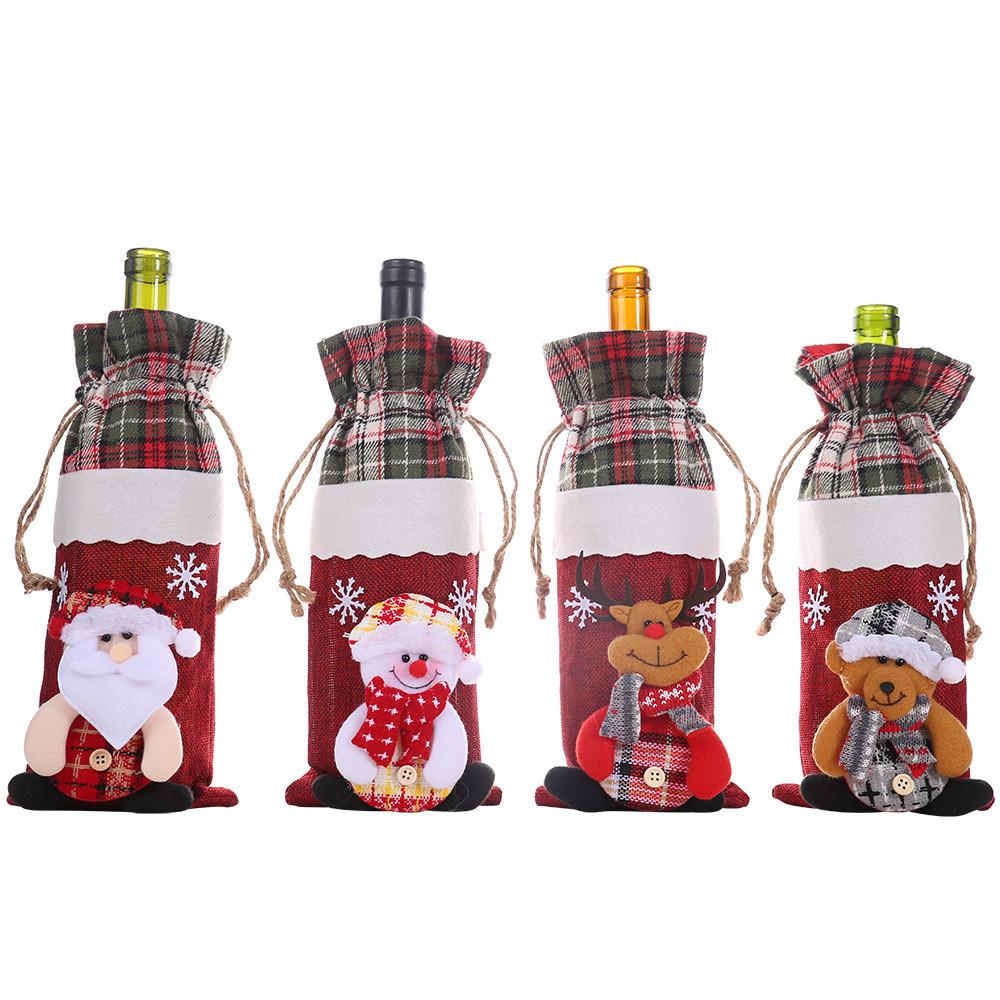 Elegante Rotweinflaschentasche aus lebhaft kariertem Stoff für Weihnachtsfeiern