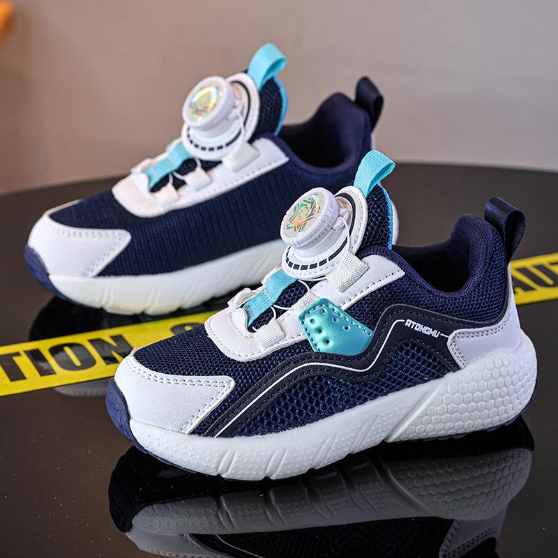 Spring and Summer New Boys Mesh Breathable Casual Non-slip Soft Bottom Rotating Buckle Technology Sports Shoes Children's Fashion Versatile