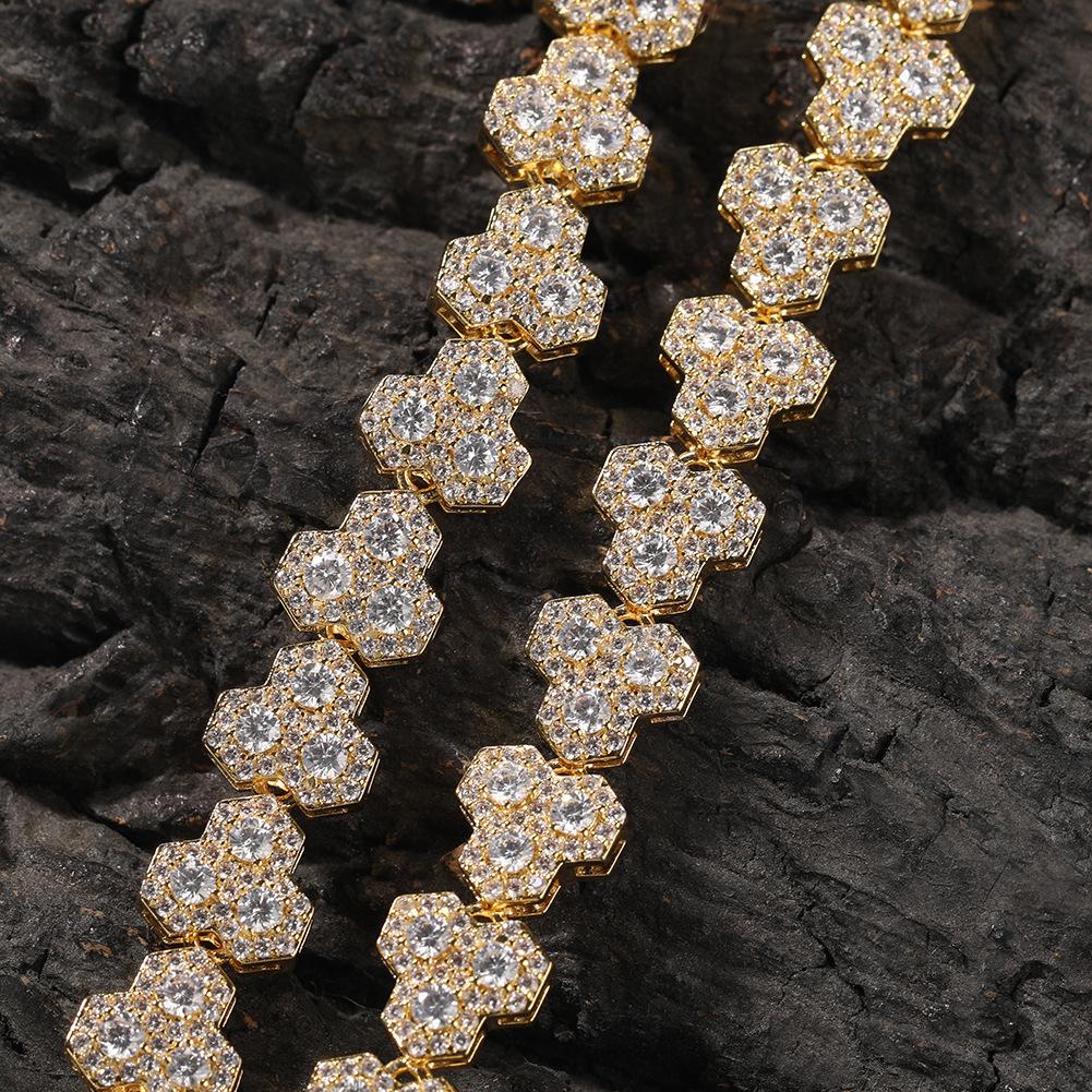 Hip Hop Honeycomb Tennis Chain Necklace Silver Copper Zircon Men's Necklace Jewelry