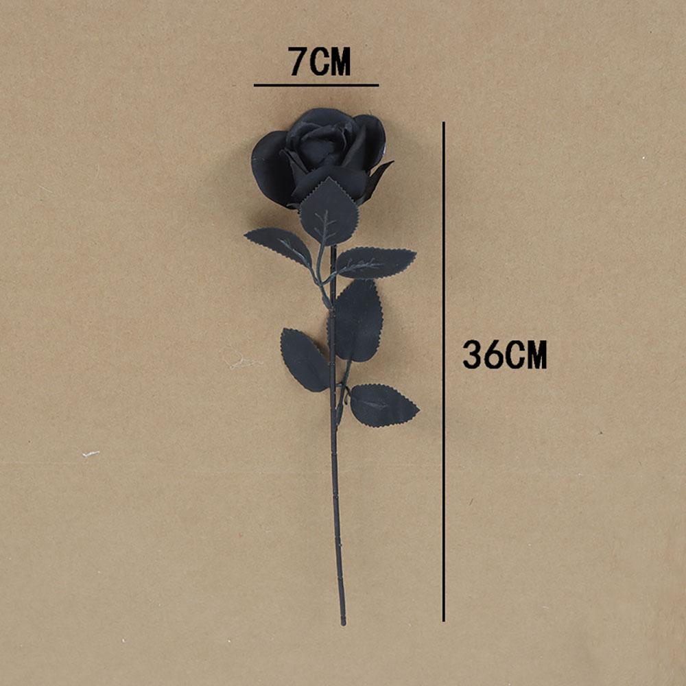 Black Artificial Rose Flowers Halloween Dark Horror Gothic Black Simulated Flower Bouquet for Home Wedding Party Halloween Decor