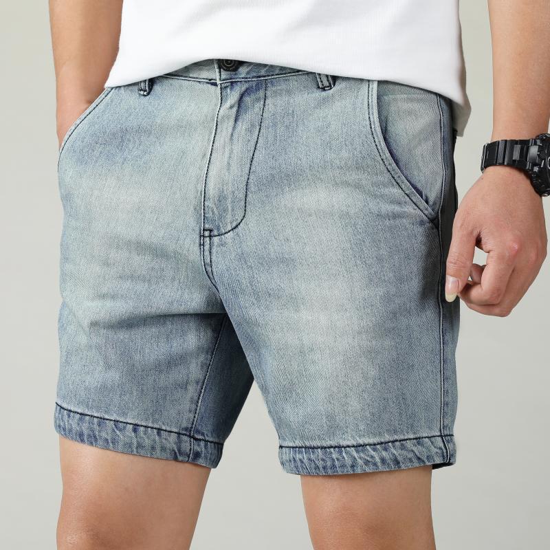 New Style Denim Shorts for Men's Summer Work Wear Washed and Worn-out Straight Leg Shorts for Men