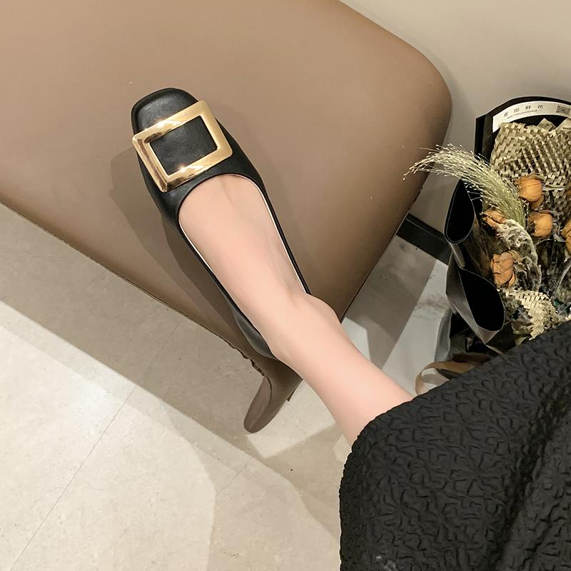 Fashion Luxury Metal Buckle Pumps Women Brides Wedding Shoes Med-High Heels Traf Chunky Heeled Shoes Ladies Office Dress Tacones Femme