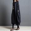 Cotton Linen Long Solid Color Round Neck Fashion for and Plus Size Dress [JINJUDUO] Loose-fitting Dress, Spring, Summer, Fall, (Black, M)