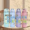 1PC Cousin Crew Color Letter Graphic,750ml Color Plastic Sports Water Bottle,Leakproof Flip Straw Lid,Suitable for Sports Office Home Use