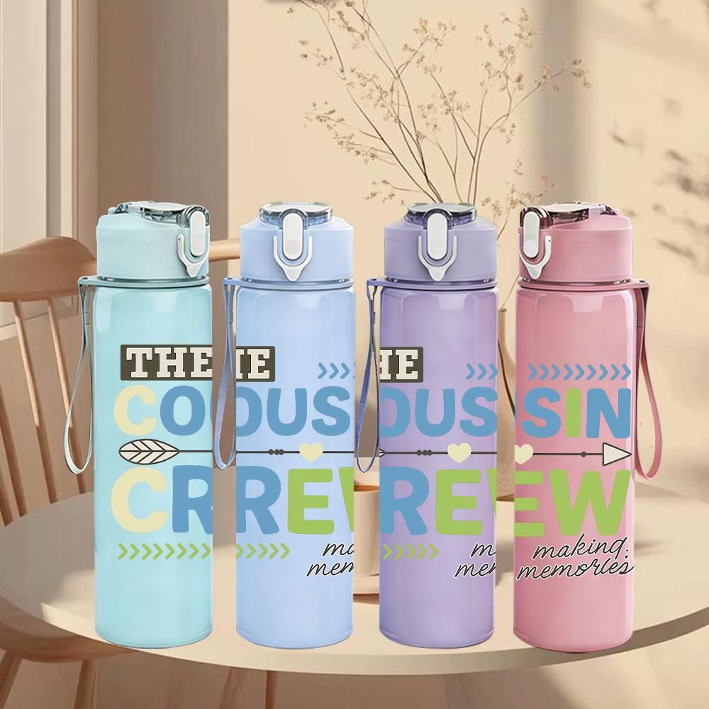 1PC Cousin Crew Color Letter Graphic,750ml Color Plastic Sports Water Bottle,Leakproof Flip Straw Lid,Suitable for Sports Office Home Use