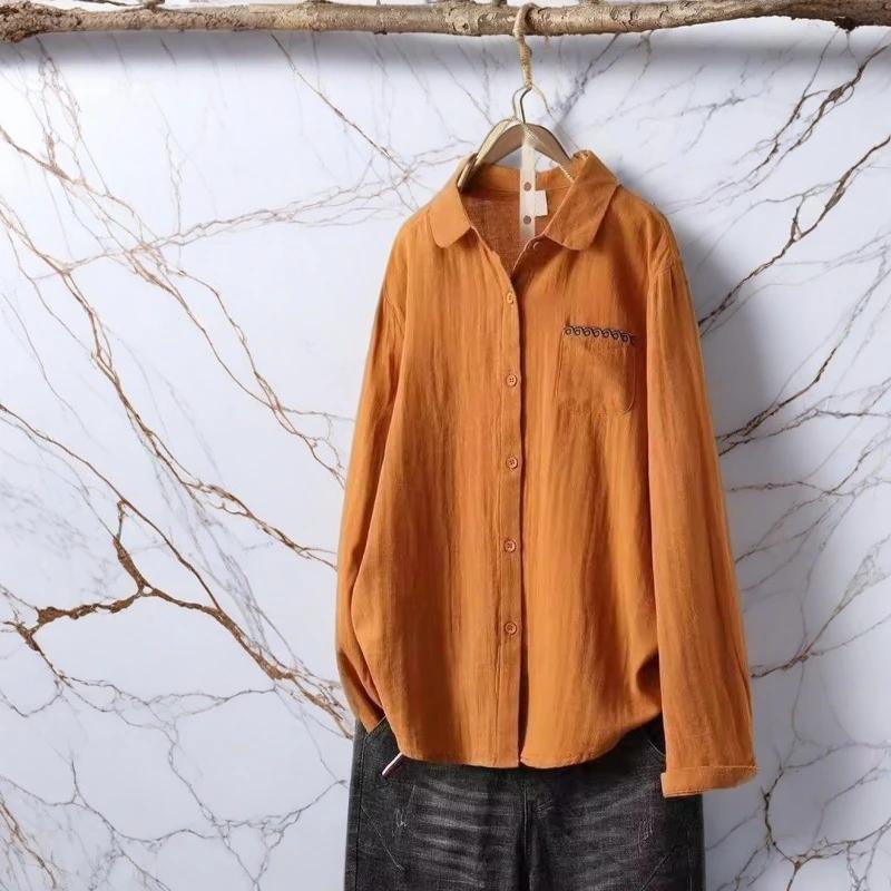 New Autumn Retro Literary Embroidery Embroidered Top Casual Versatile Long-sleeved Shirt Women's Loose Button Cardigan