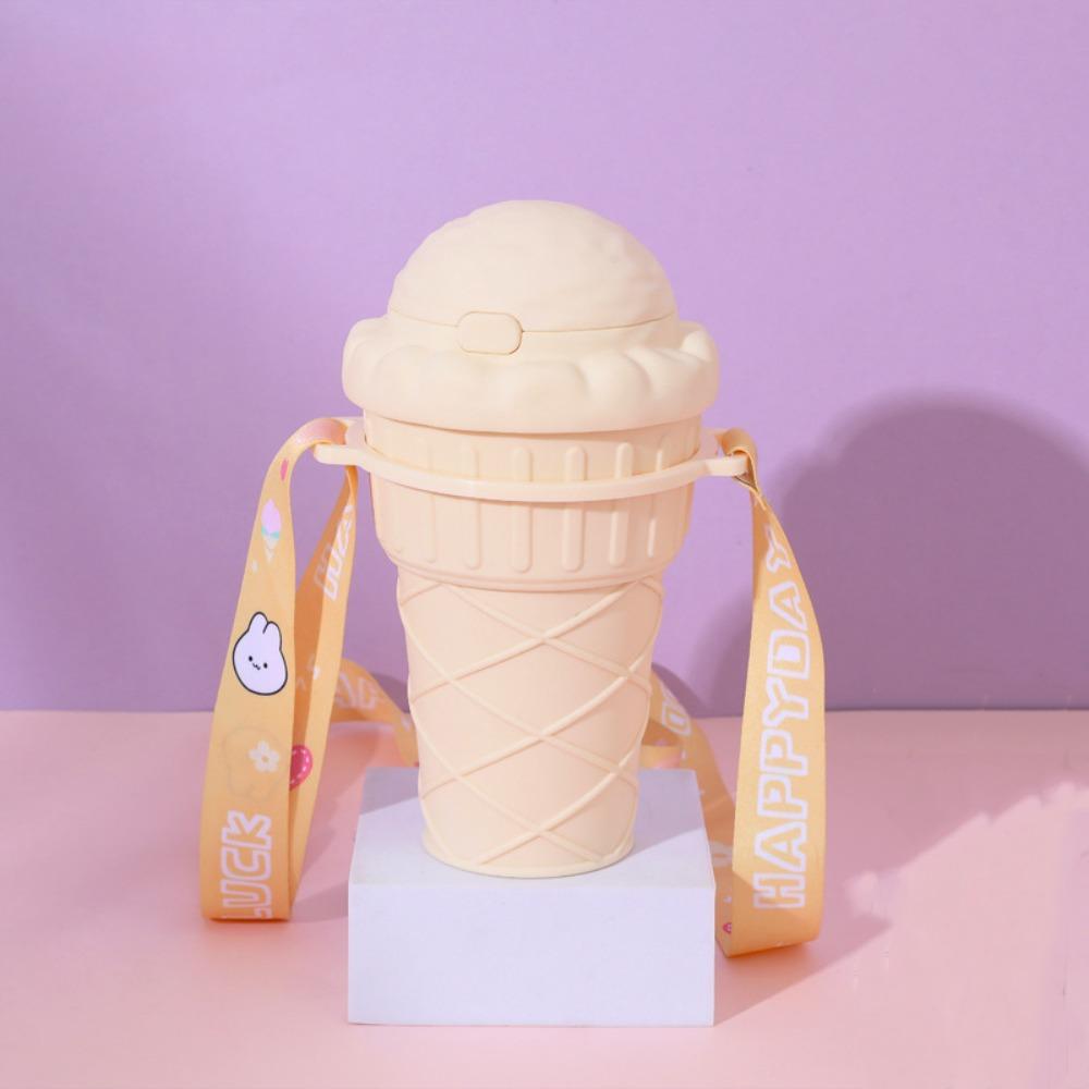 

Мультяшный стакан с трубочкой Пластиковая бутылка для воды Посуда Чайник Лето бежевый