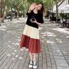 GMXIA T Shirt Dress Patchwork Color Contrast Female Student Baggy Plus Size Fashion In The Long Over The Knee Skirt Summer