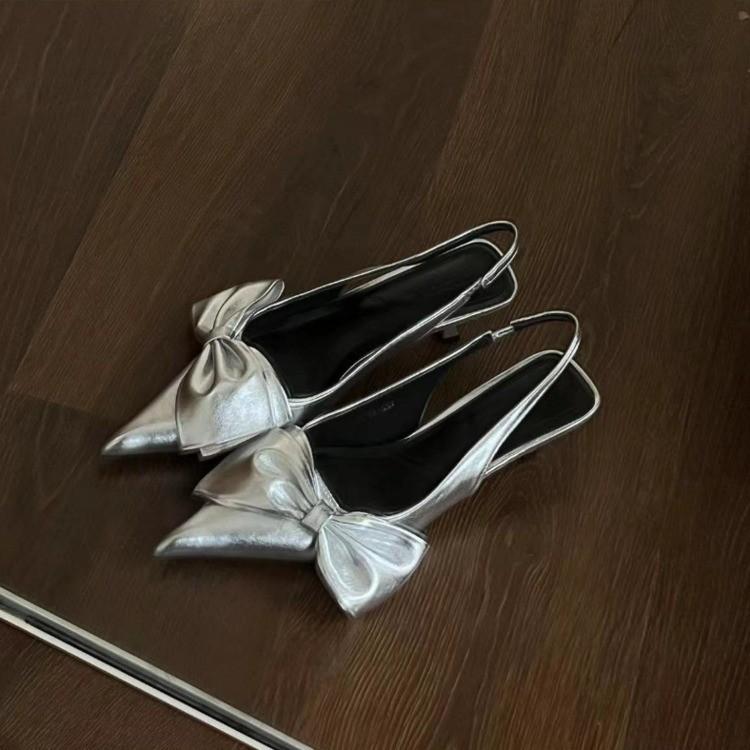 Butterfly-Knot Ladies Heels Sandals Elegant Women Pumps Pointed Toe Wedding Banquet Stiletto 2025 Summer Baotou Sandals Slippers