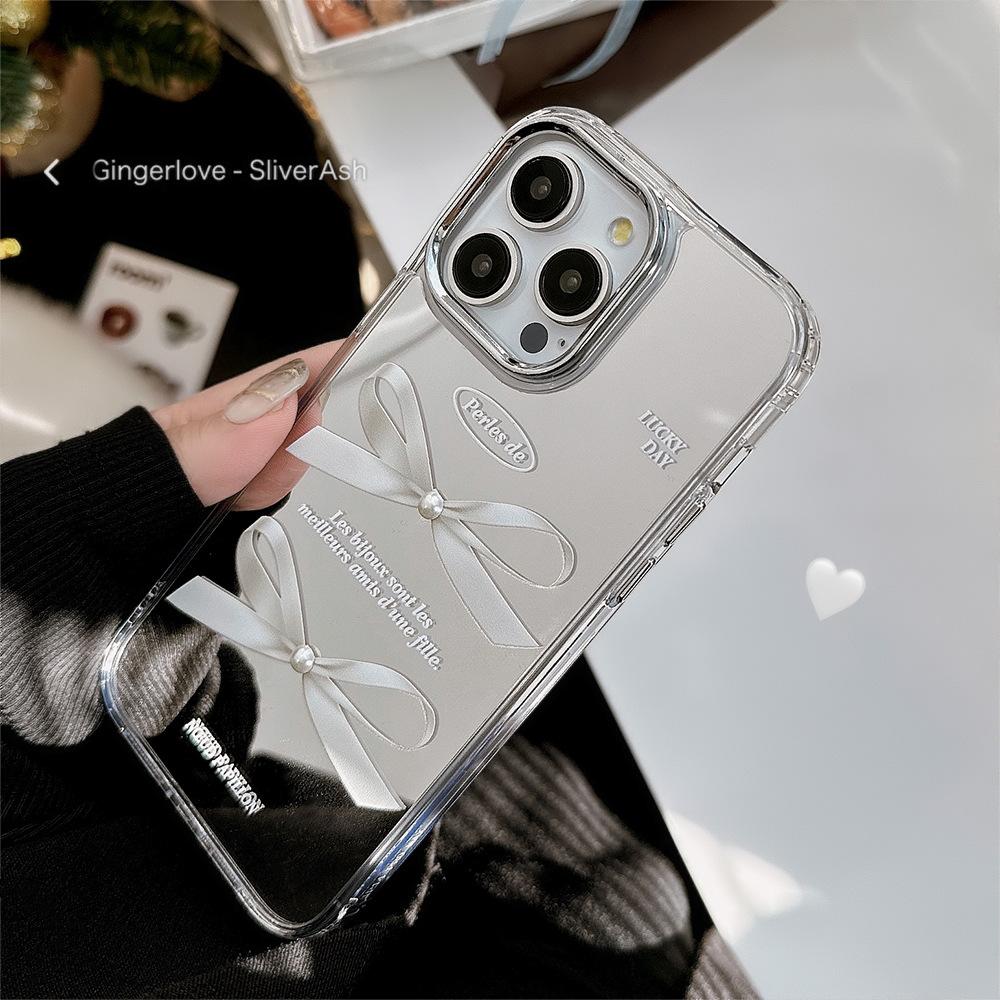 Bow-shaped Makeup Mirror Phone Case For Iphone 16 17 15 Pro Max 14 Plus 13 12 11 17Air 17E 16E Funda Coque Phone Cover