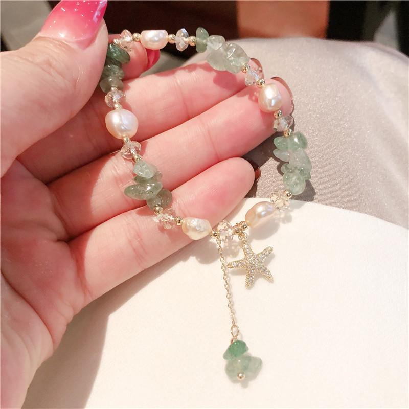 

Южнокорейская версия браслета с турмалином и камнем богатства, персонализированный браслет из пресноводного жемчуга, темперамент, браслет с микроинкрустацией в виде морской звезды